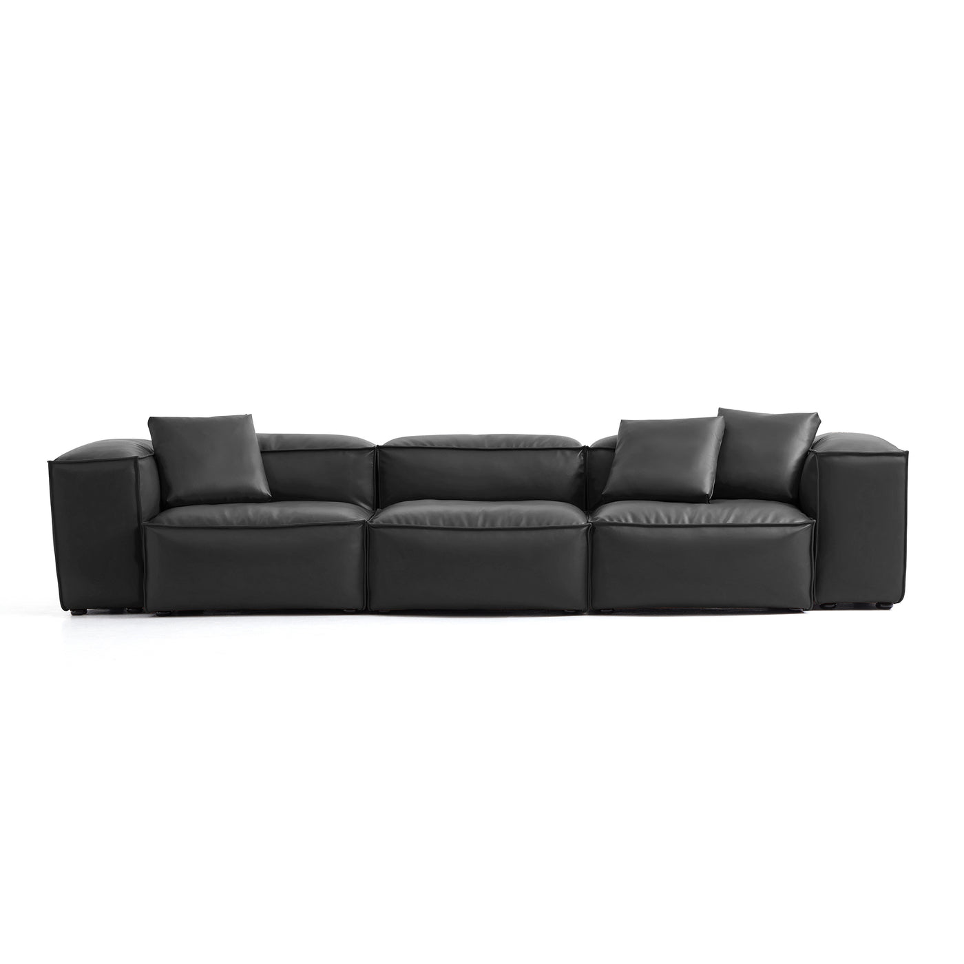 Flex Modular Black Genuine Leather Sofa-Black-142.9"-High