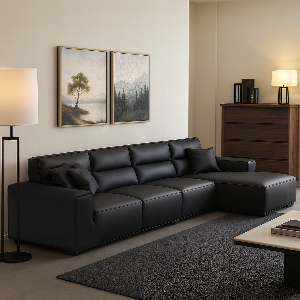Domus High Back Modular Leather Sectional-Black