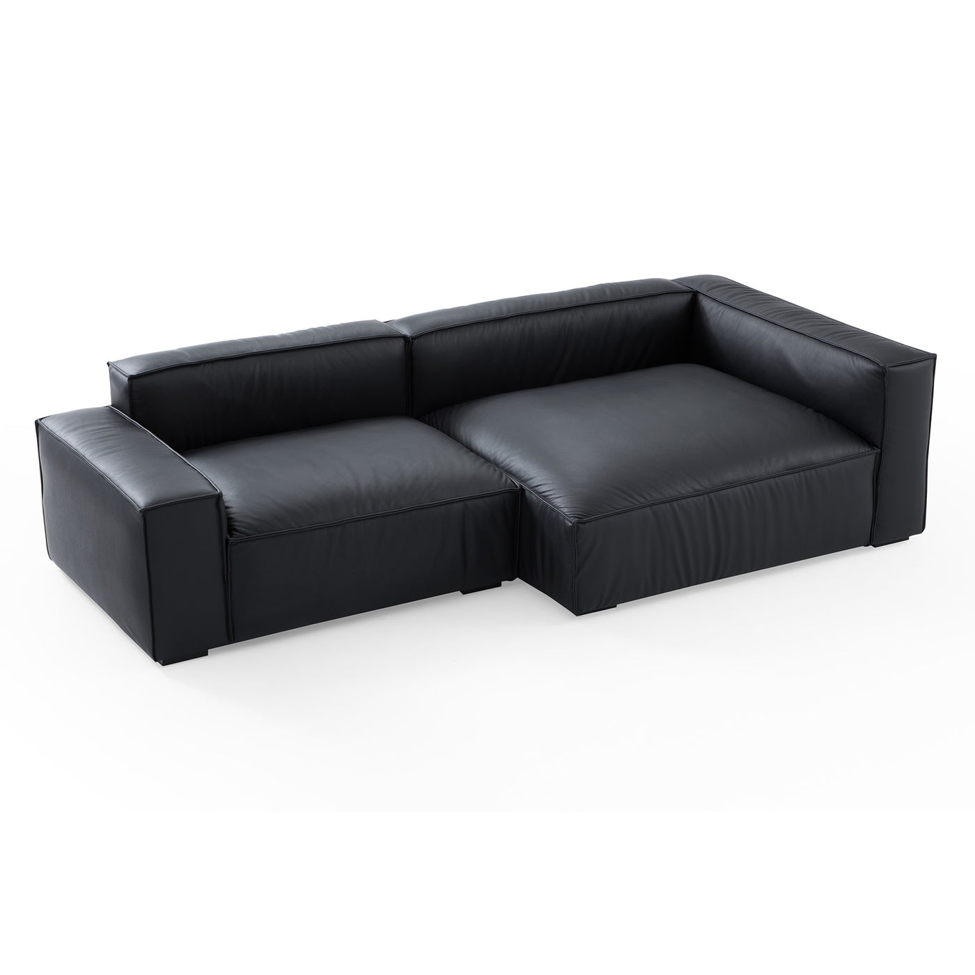 Luxury Minimalist Black Leather Sectional-Black-106.2″-Facing Right