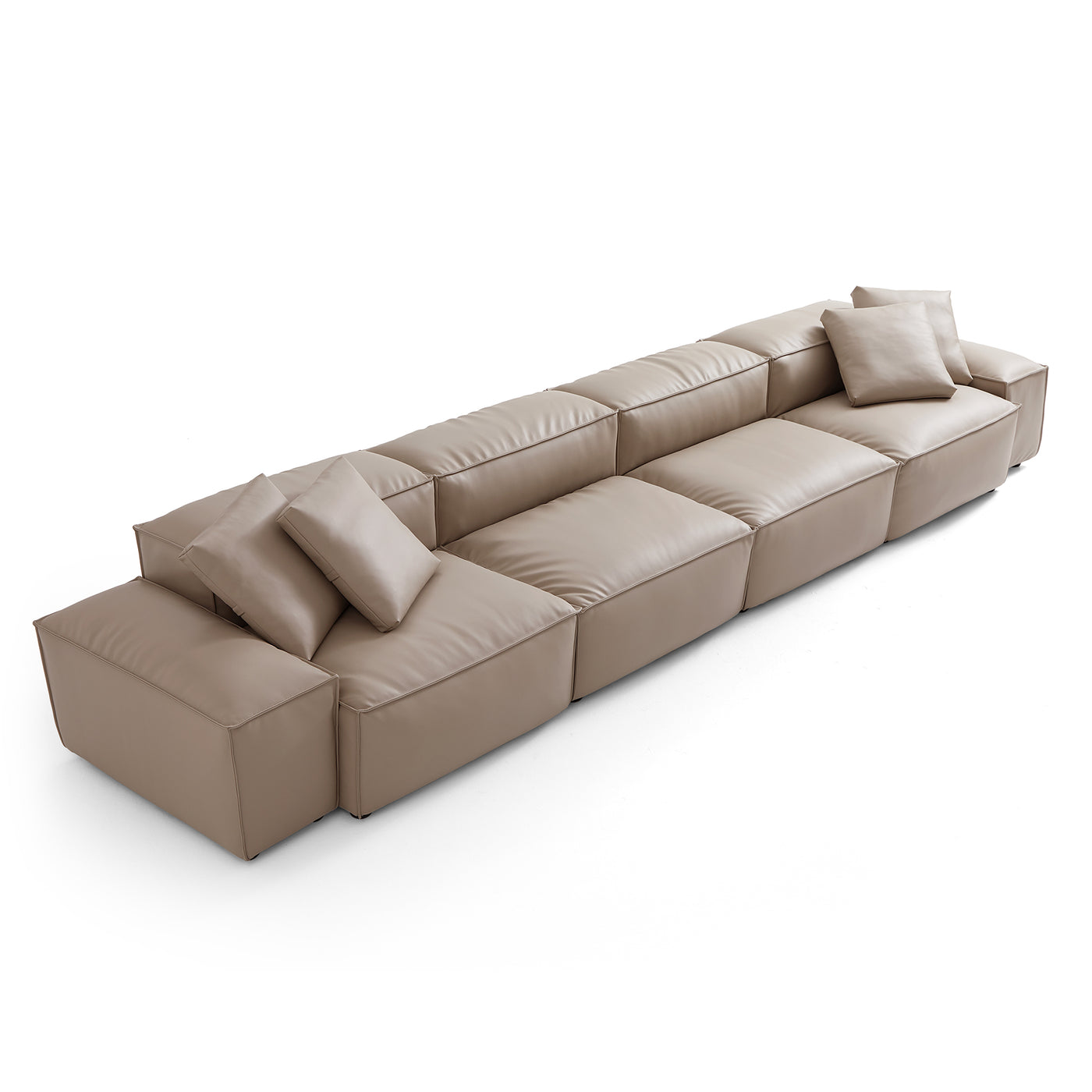 Flex Modular Khaki Genuine Leather Sofa-Khaki-180.3"-Low