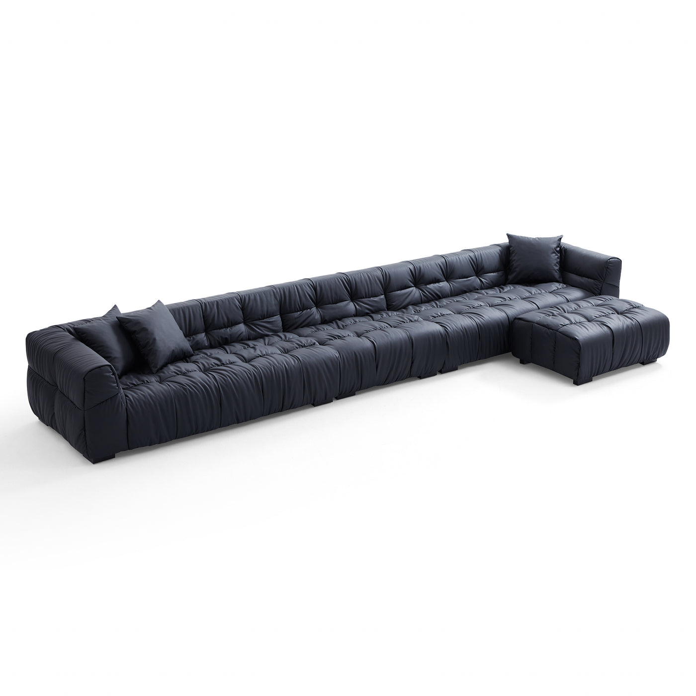 Boba Black Leathaire Sofa and Ottoman-Black-177.2″