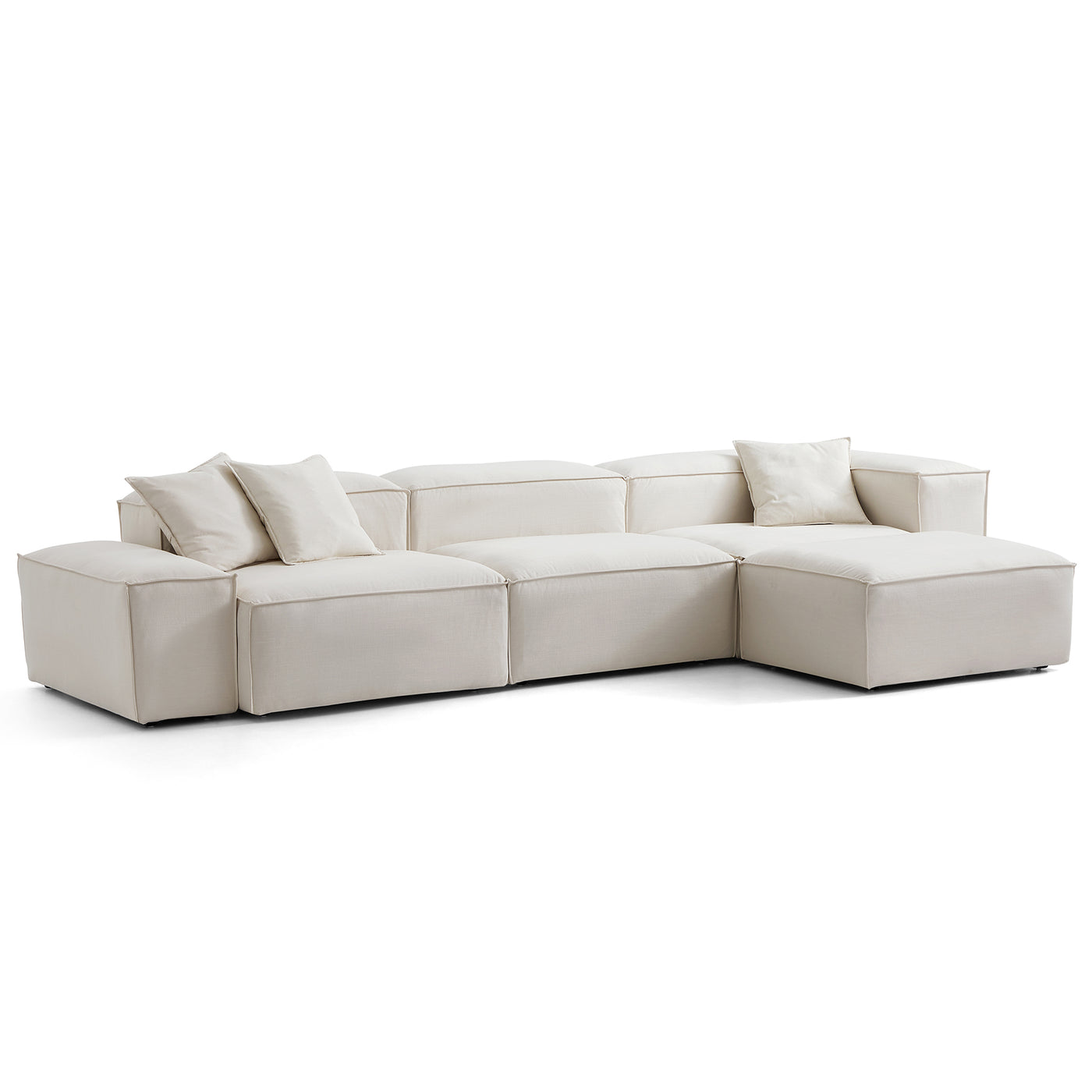 Freedom Modular Sofa with Ottoman-Beige-143.7"-Low & High