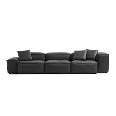 Flex Modular Black Genuine Leather Sofa-Black-142.9"-Low & High