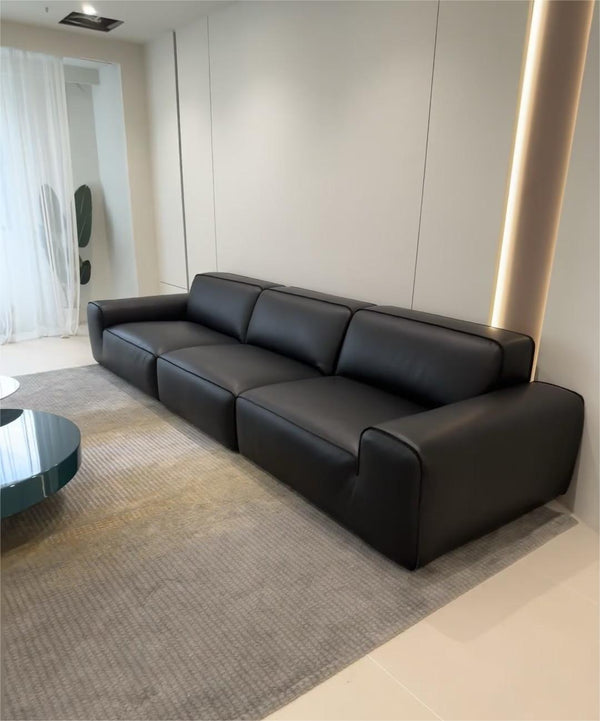 Domus Modular Black Leather U-Shaped Sectional