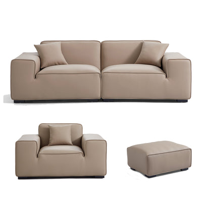 Domus Modular Khaki Leather Sofa Set-hidden