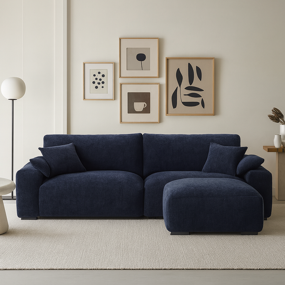 The Empress Navy Blue Sofa and Ottoman-Navy Blue