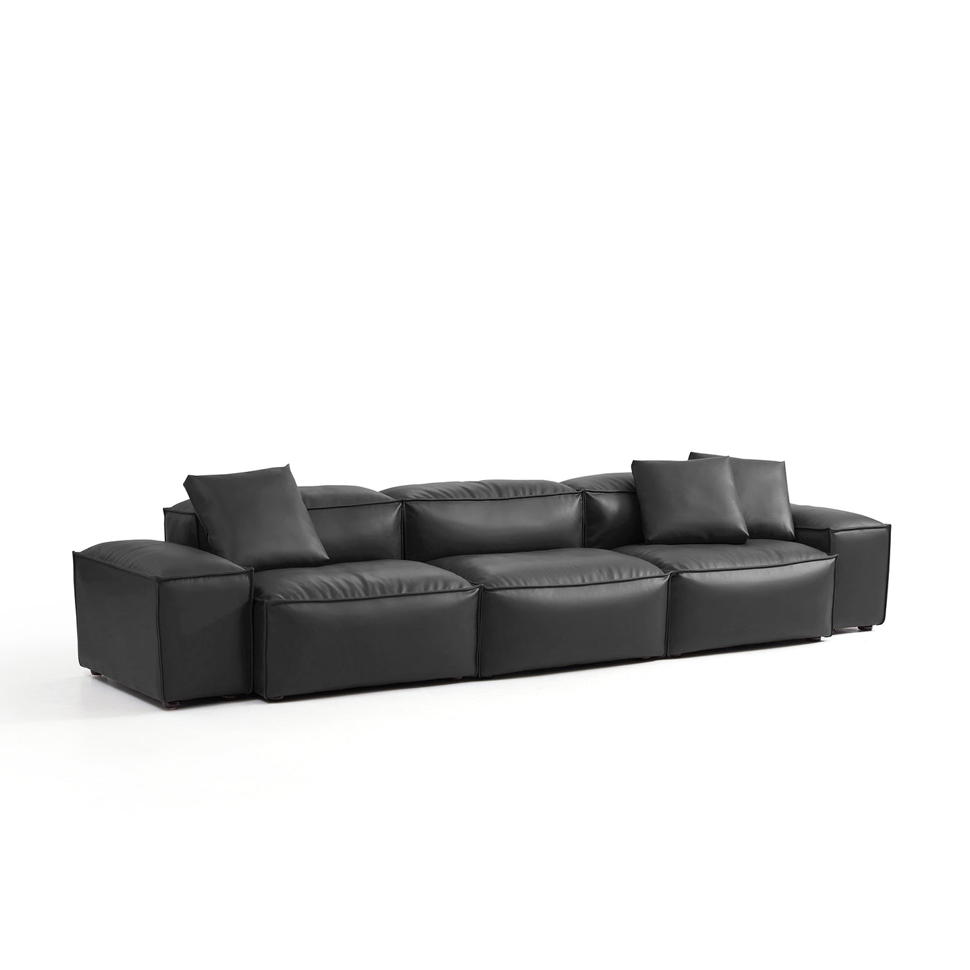 Flex Modular Black Genuine Leather Sofa-Black-142.9"-Low