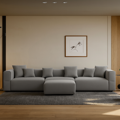 Nordic Modern Gray Sofa with Ottoman-Gray