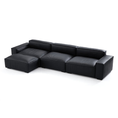 Luxury Minimalist Leather Black Sofa and Ottoman-hidden