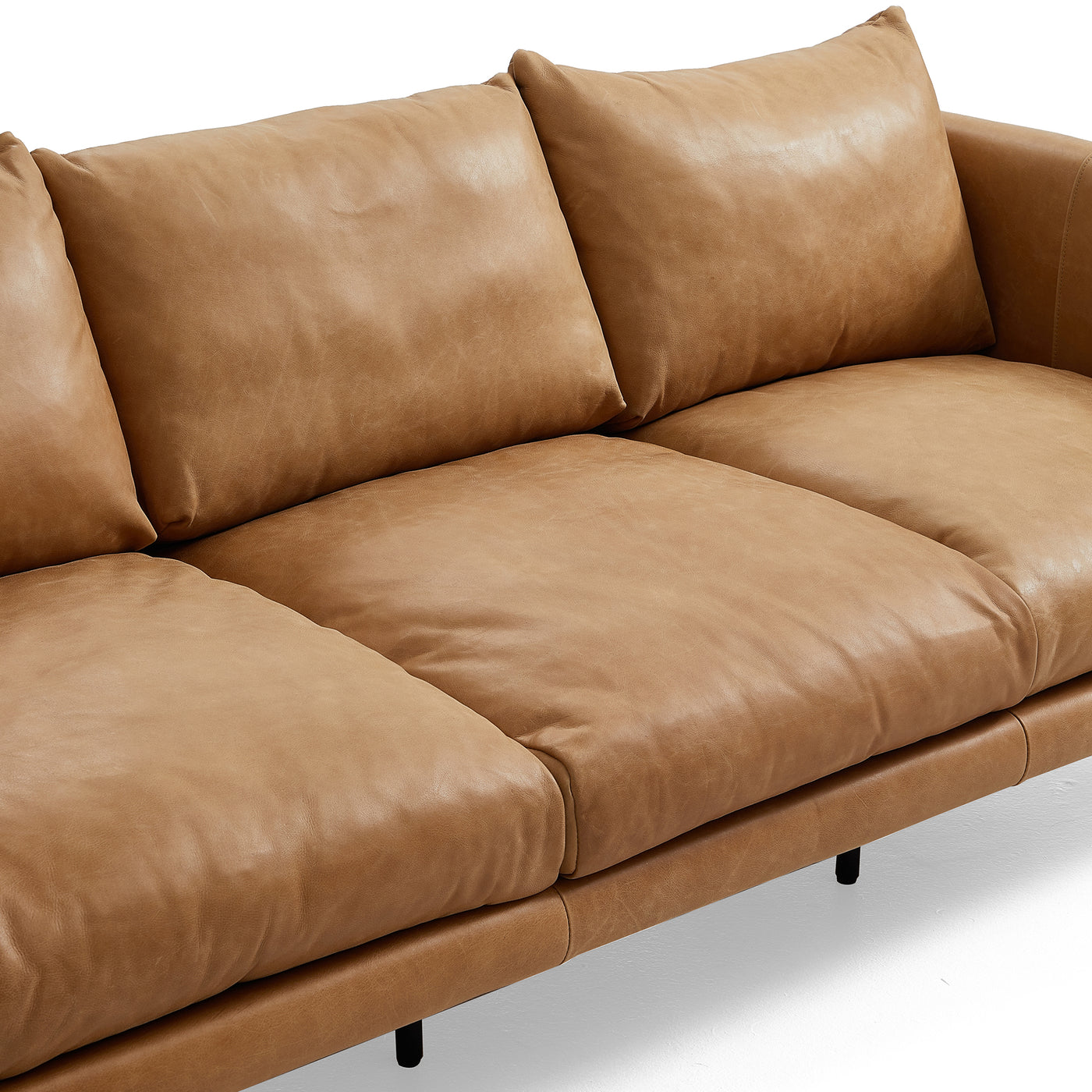 Cognac Tan Genuine Leather Straight Back Sofa-Tan