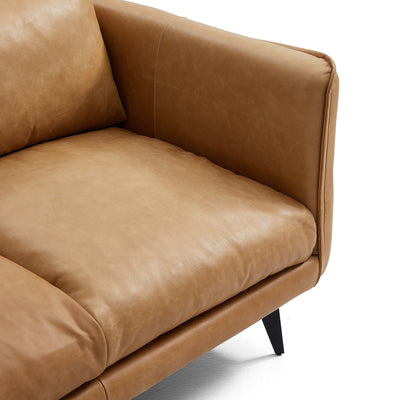 Cognac Tan Genuine Leather Straight Back Sofa-Tan