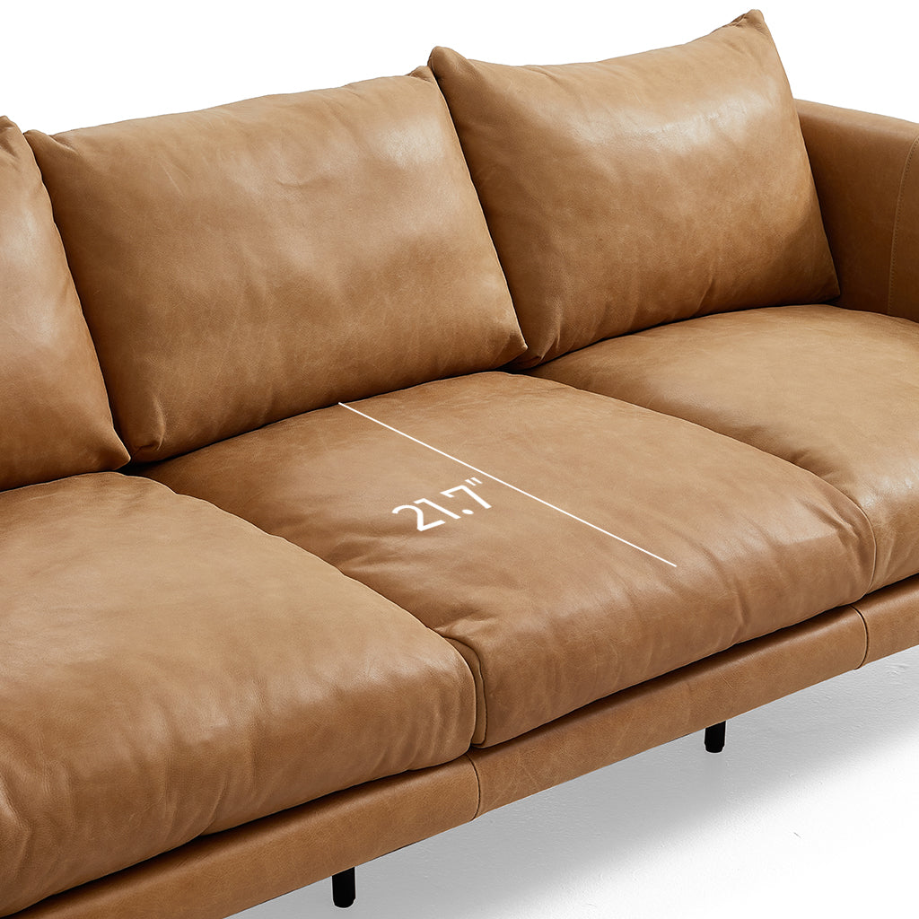 Cognac Tan Genuine Leather Straight Back Sofa-Tan-82.7"