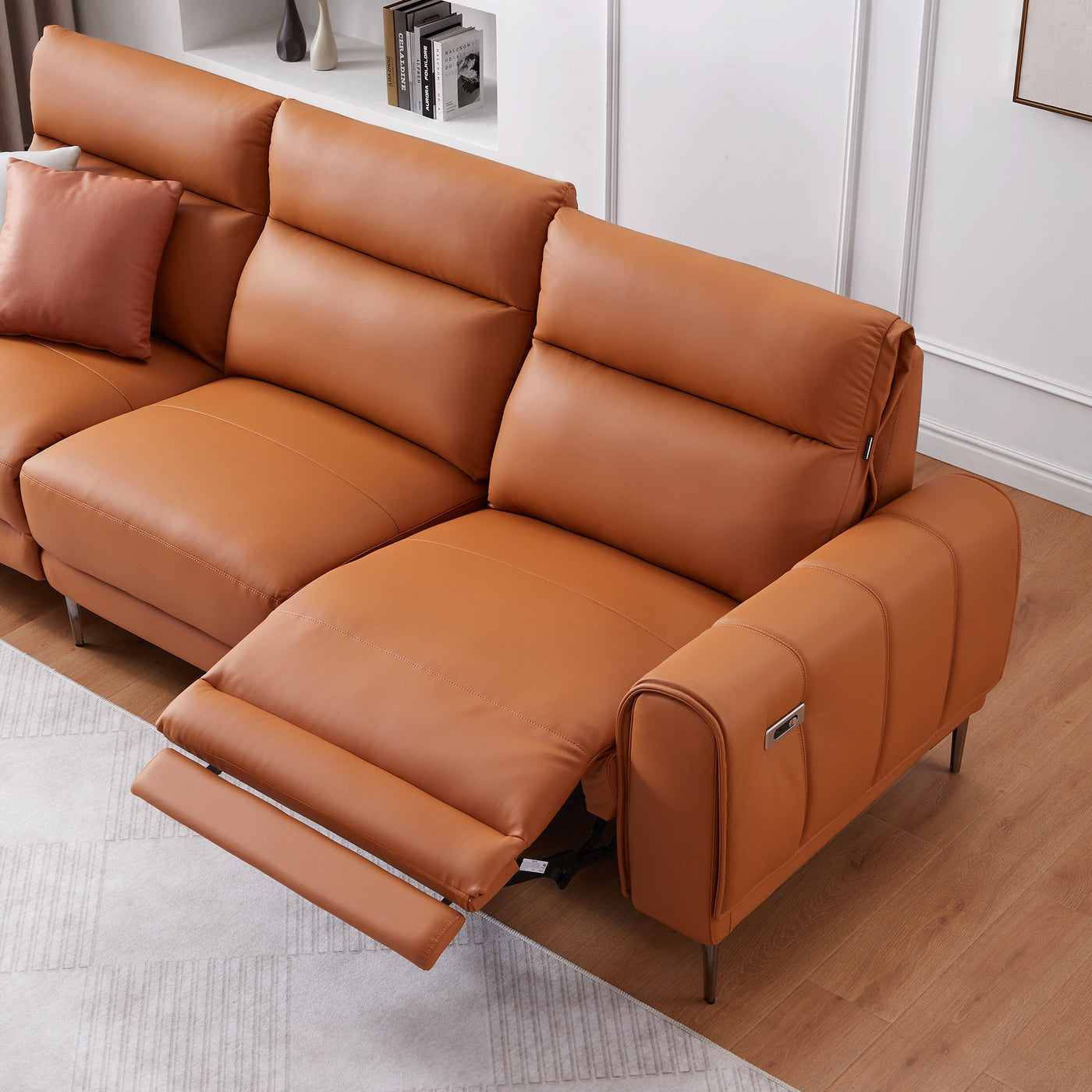 Louis Leather Power Recliner Sofa-Orange