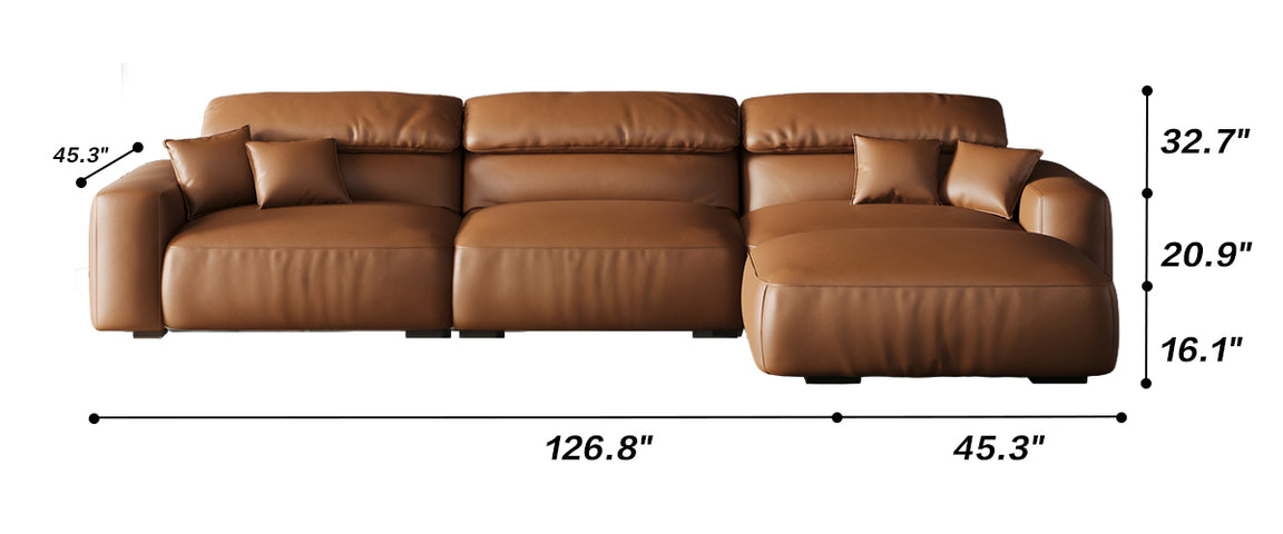 Chestnut Tan Leather Sofa and Ottoman