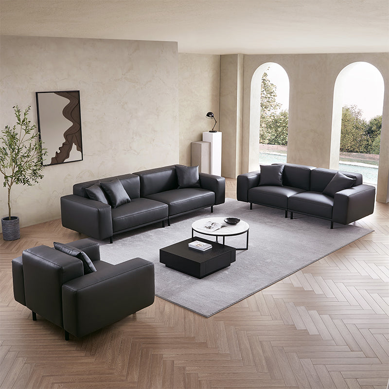 Noble Dark Gray Leather Sofa Set-Dark Gray