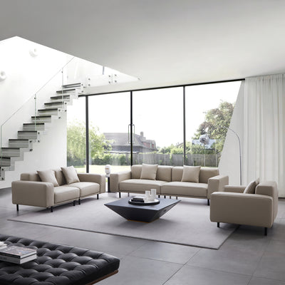 Noble Beige Leather Sofa Set-Beige