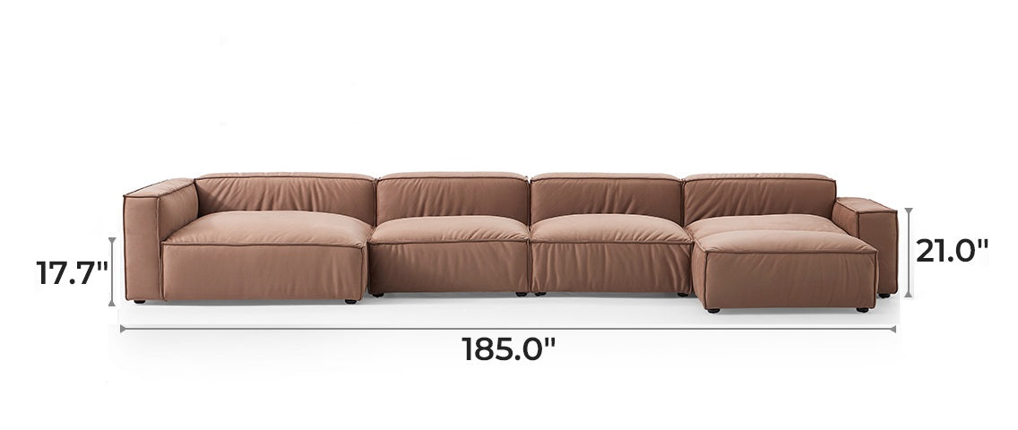 Luxury Minimalist Brown Fabric Sectional and Ottoman