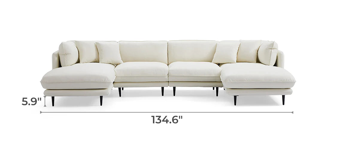 Vanilla Brown Genuine Leather U-Shaped Sectional