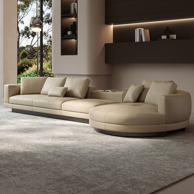 Orion Leather Round Chaise Sectional Sofa