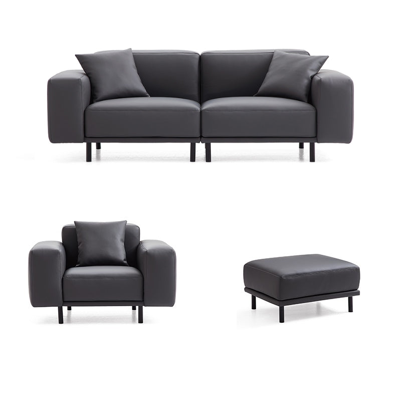 Noble Dark Gray Leather Sofa And Ottoman-Dark Gray-87.4″