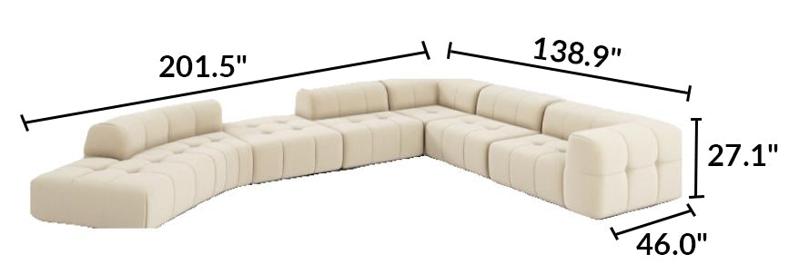 Almond Cream Curved Sectional Sofa