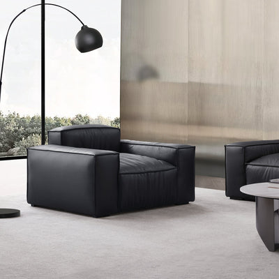 Luxury Minimalist Dark Brown Leather Armchair-Black