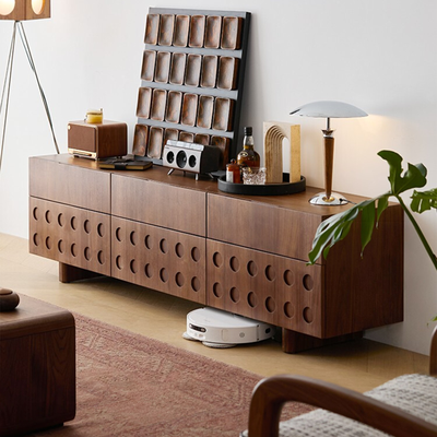 Circular Pattern Walnut TV Stand