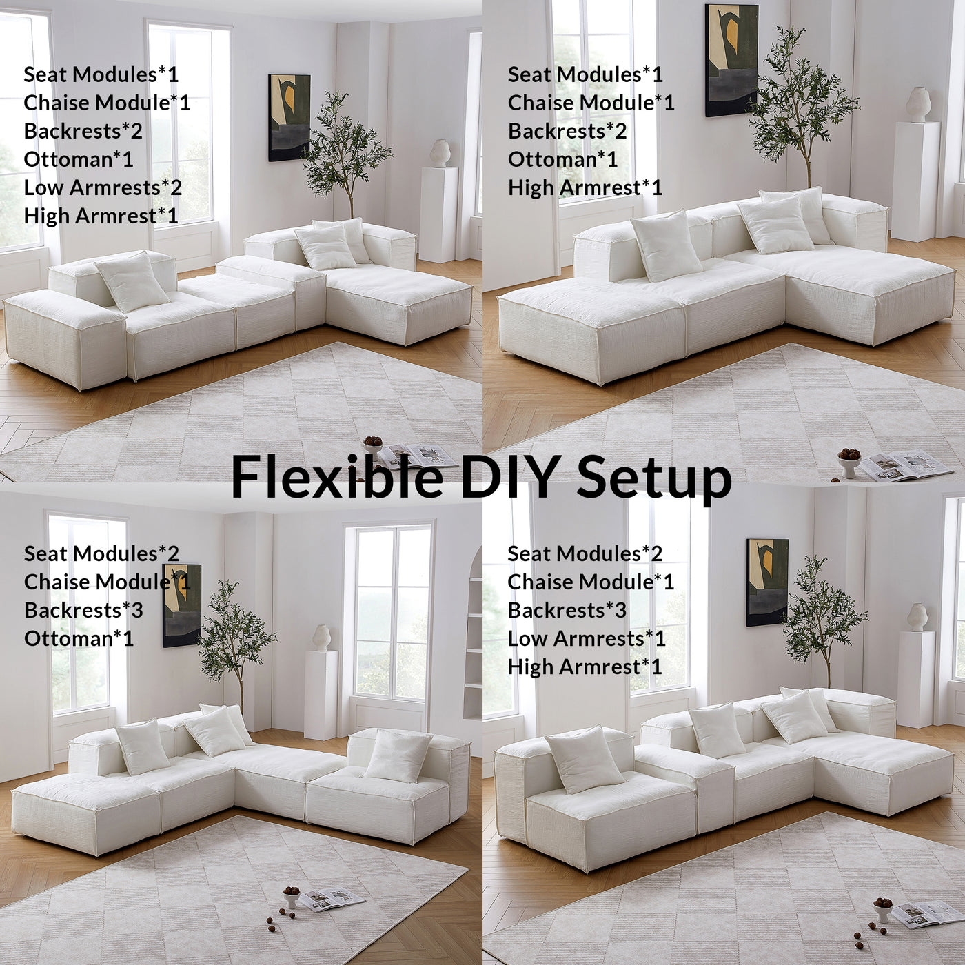 Freedom Modular White Sectional Sofa-White