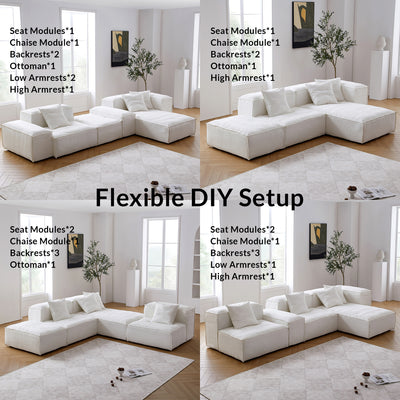 Freedom Modular White Sectional Sofa-White