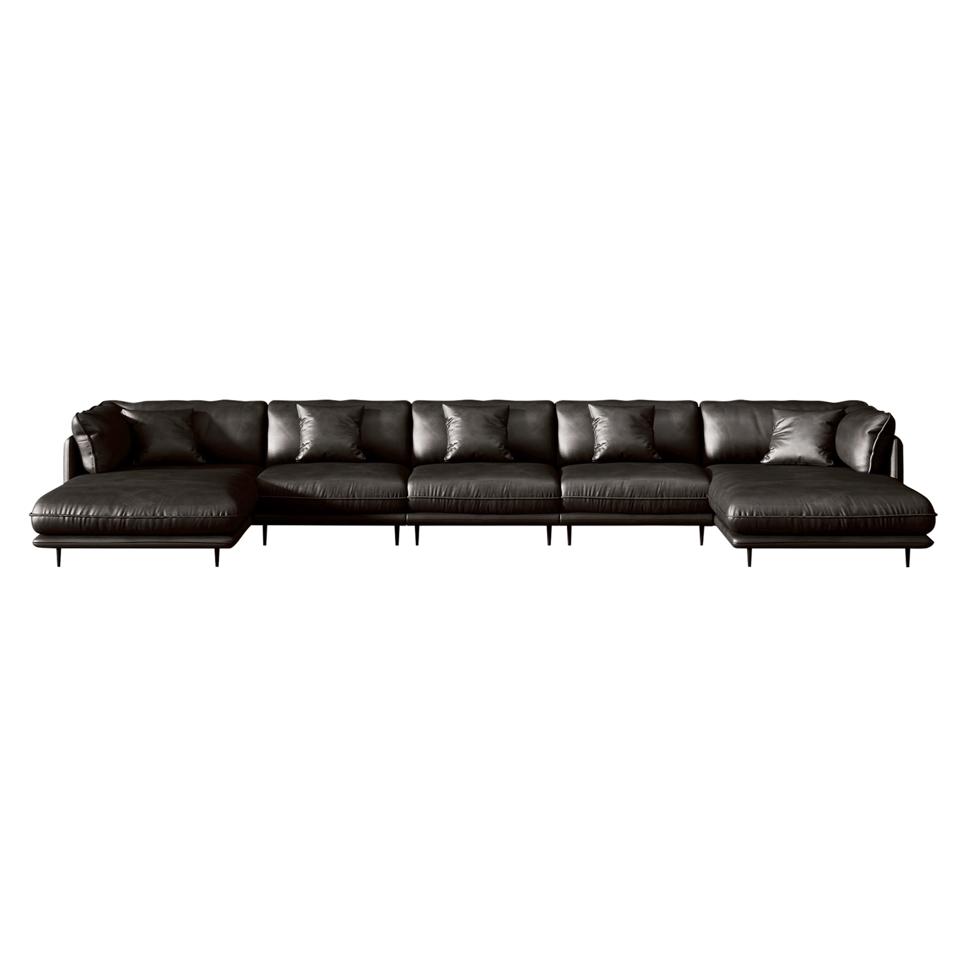 Vanilla Black Genuine Leather U-Shaped Sectional