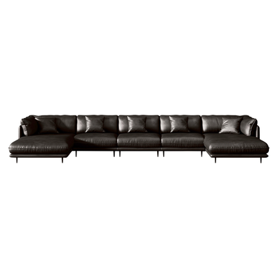 Vanilla Black Genuine Leather U-Shaped Sectional