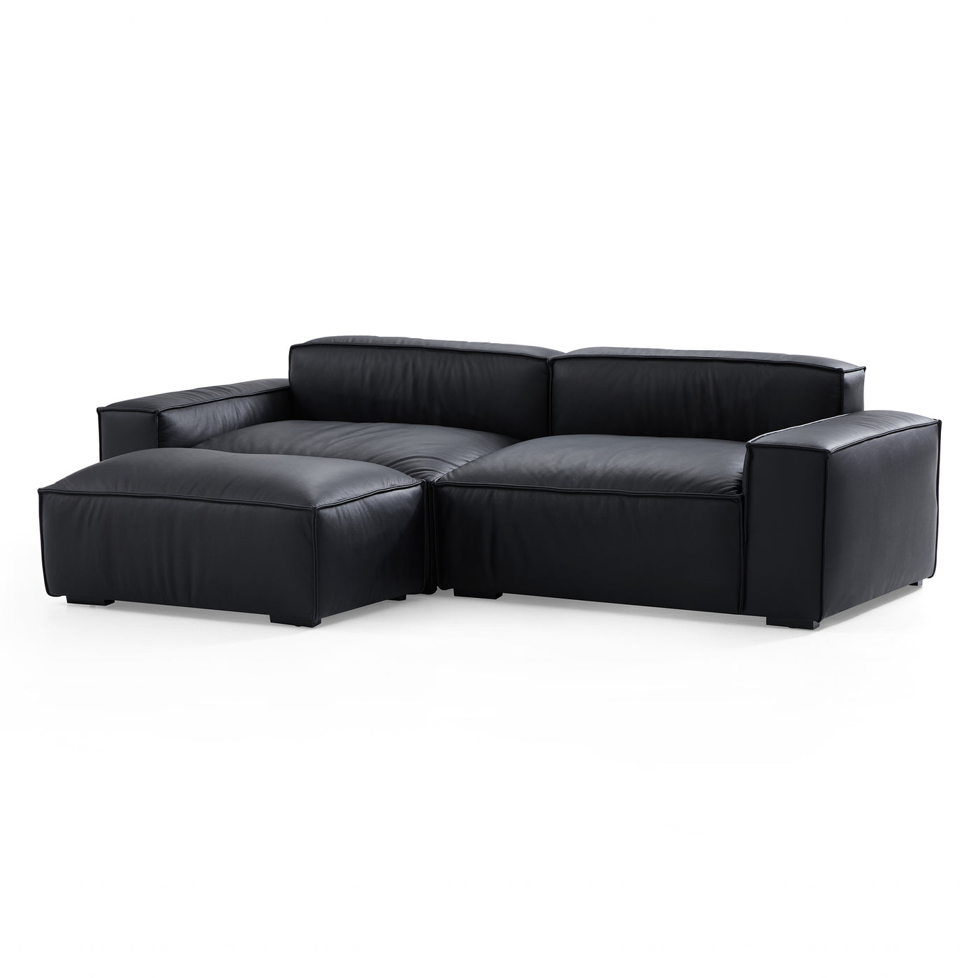Luxury Minimalist Leather Black Sofa and Ottoman-Black-100.8"