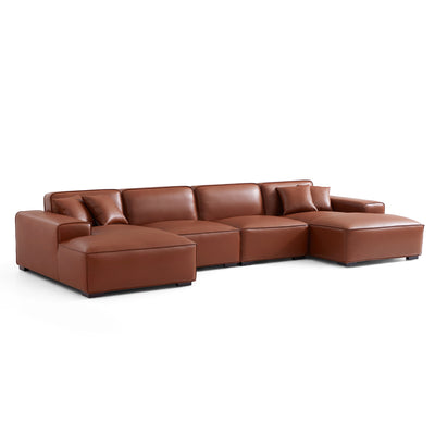 Domus Modular Brown Leather Double Chaise Sectional-Brown-157.5″