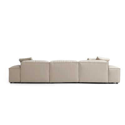 Flex Modular Black Genuine Leather Sectional-Beige-142.9"