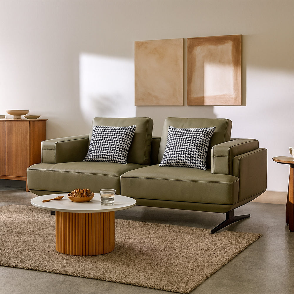 Olivia Top Grain Genuine Leather Sofa-Olive