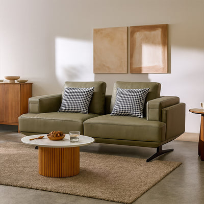 Olivia Top Grain Genuine Leather Sofa-Olive