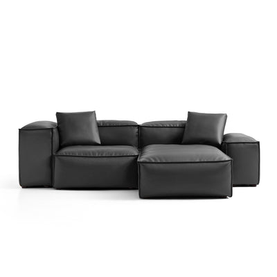 Flex Modular Black Genuine Leather Sectional-Black-105.5"-Low & High