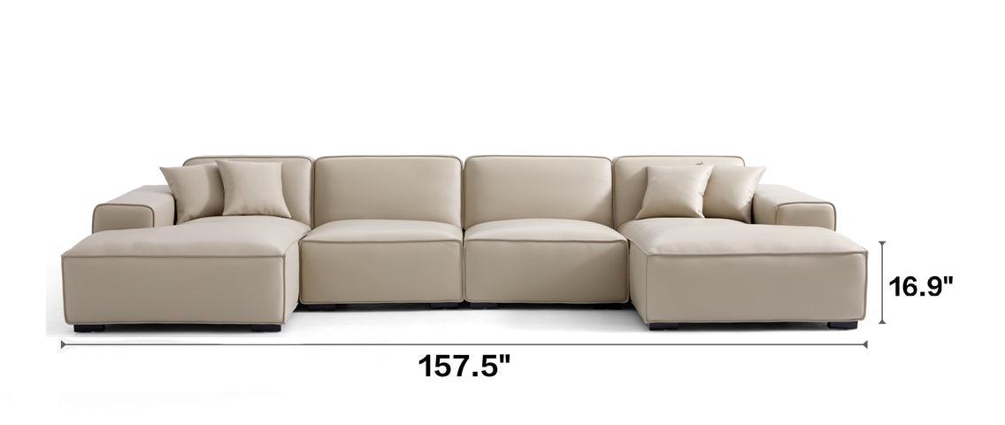 Domus Modular Khaki Leather U-Shaped Sectional Sofa