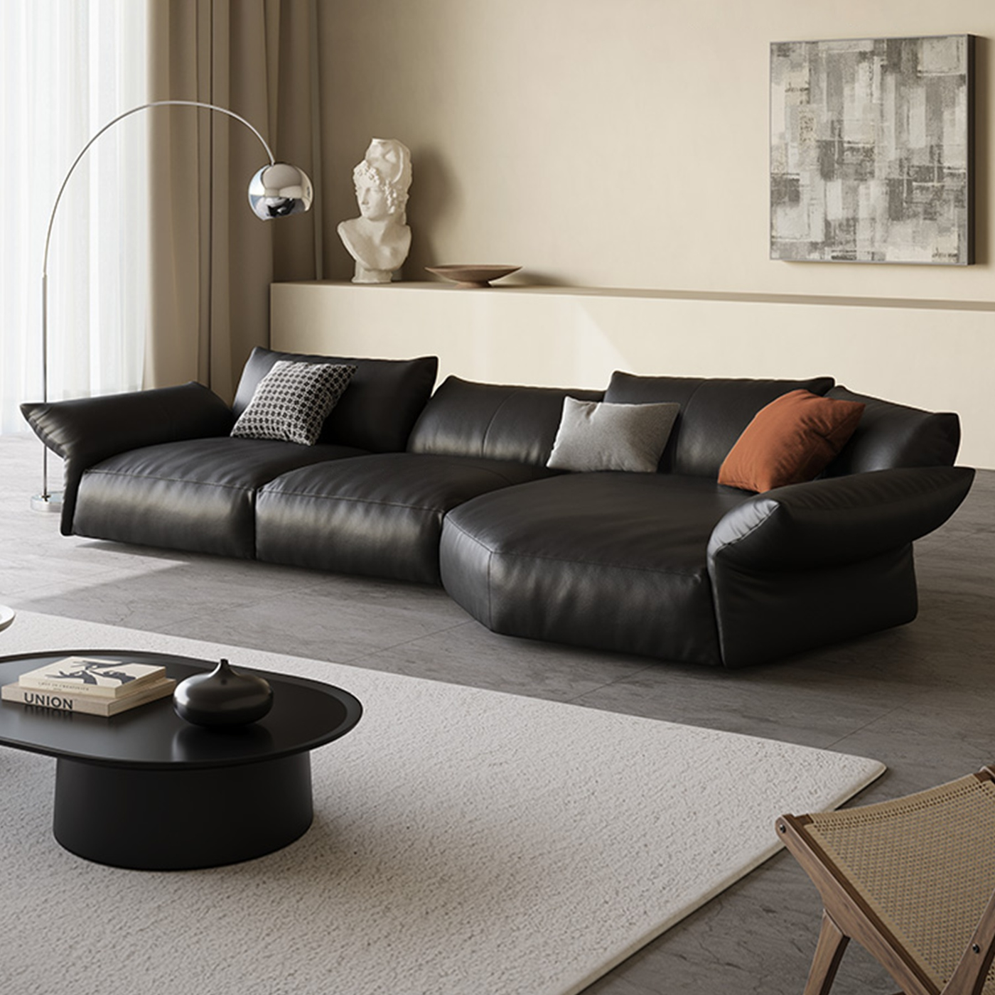 Petalo Modern Leather Sectional-Black