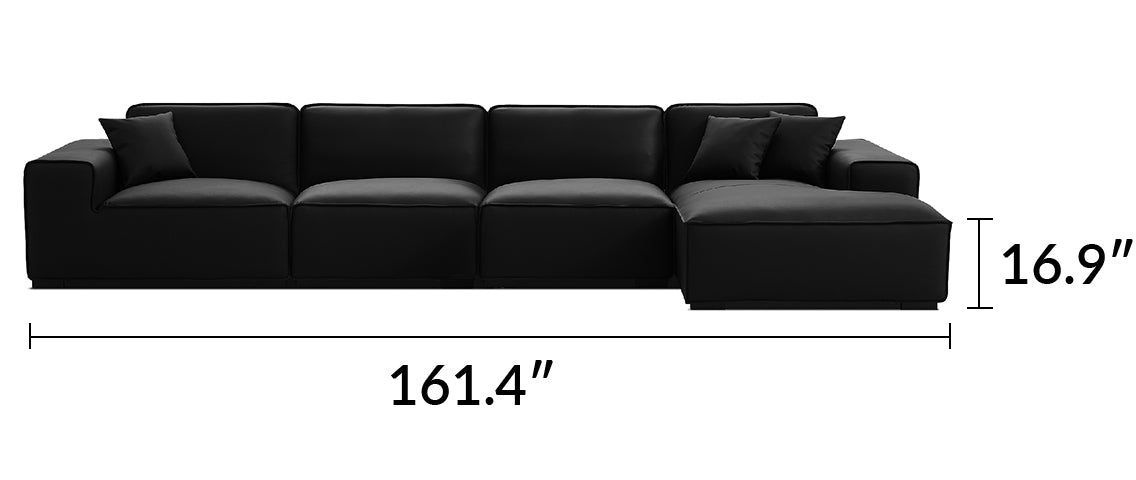 Domus Modular Black Leather Sectional Sofa