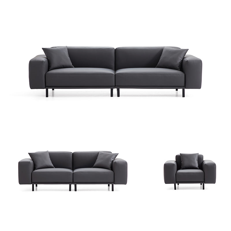 Noble Dark Gray Leather Sofa Set-hidden