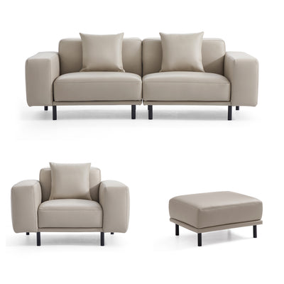 Noble Dark Gray Leather Sofa And Ottoman-Beige