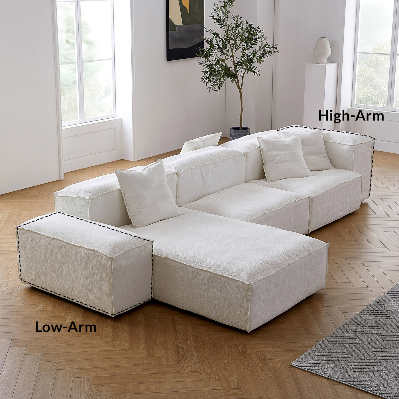 Freedom Modular White Double Sided Sectional Sofa-White