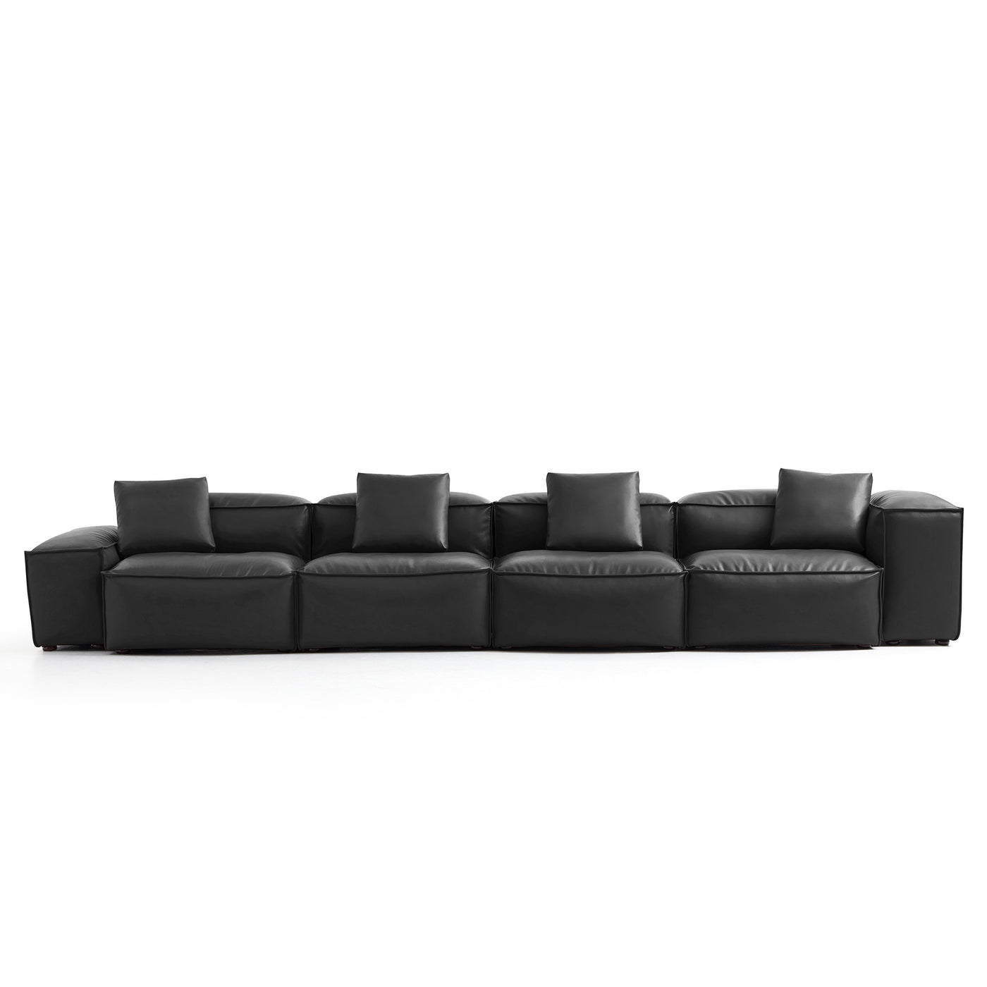 Flex Modular Black Genuine Leather Sofa-Black-180.3"-Low & High