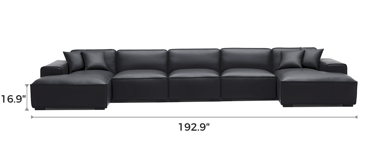 Domus Modular Black Leather Double Chaise Sectional