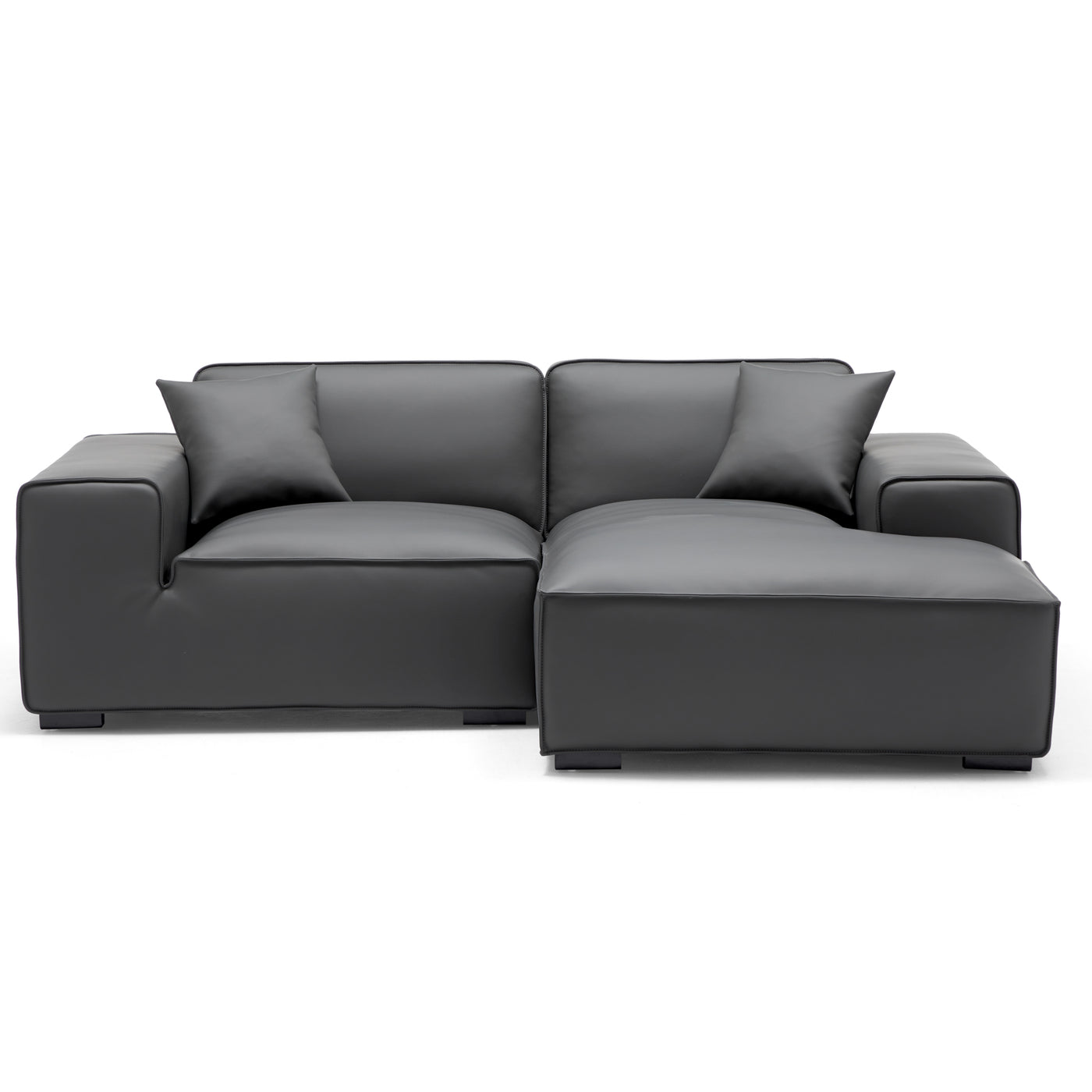 Domus Modular Beige Leather Sectional Sofa-Dark Gray-90.6"-Facing Right