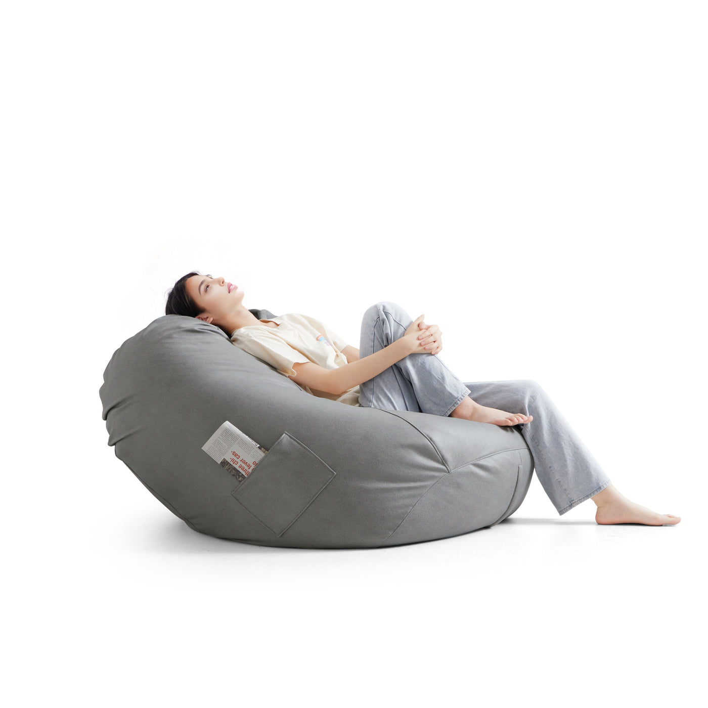 Litton Gray Leathaire Bean Bag-Light Gray