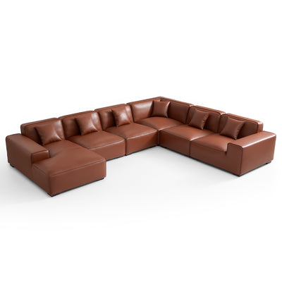 Domus Modular Beige Leather U Shaped Sectional-Brown-Facing Left