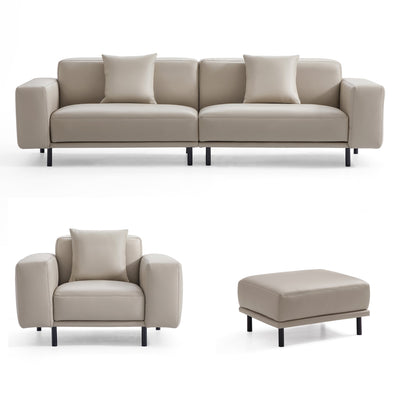 Noble Beige Leather Sofa and Ottoman-hidden