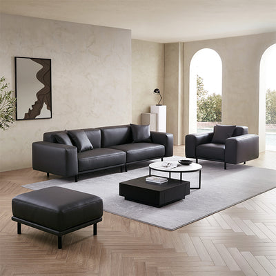 Noble Dark Gray Leather Sofa and Ottoman